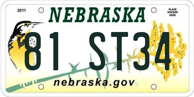 NE license plate 81ST34