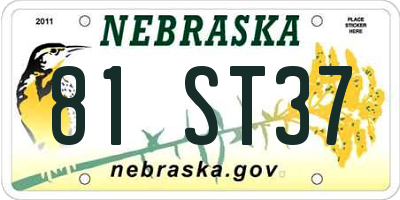 NE license plate 81ST37