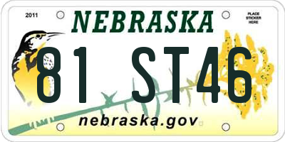 NE license plate 81ST46