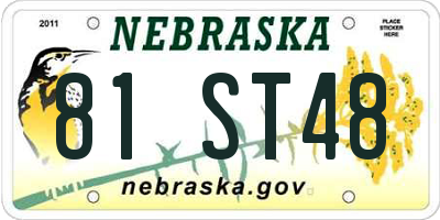 NE license plate 81ST48