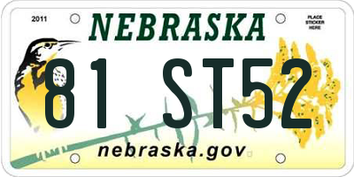 NE license plate 81ST52