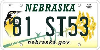 NE license plate 81ST53