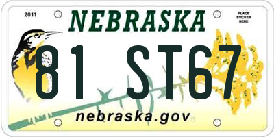NE license plate 81ST67