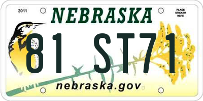 NE license plate 81ST71