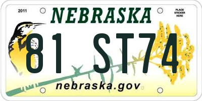 NE license plate 81ST74