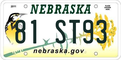 NE license plate 81ST93
