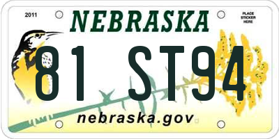 NE license plate 81ST94