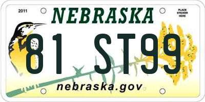 NE license plate 81ST99