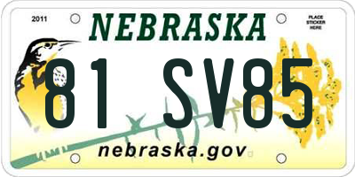 NE license plate 81SV85
