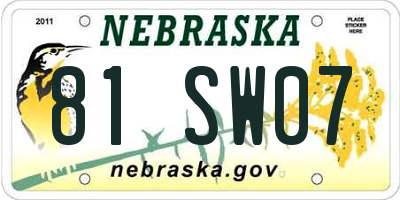 NE license plate 81SW07