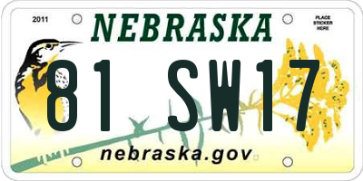 NE license plate 81SW17