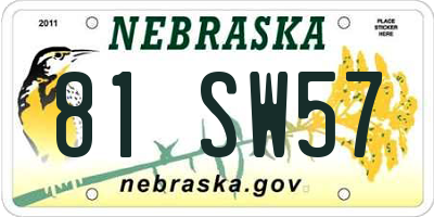 NE license plate 81SW57