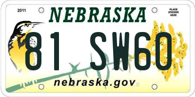 NE license plate 81SW60