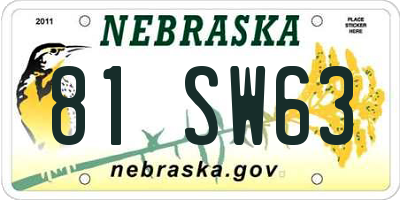 NE license plate 81SW63