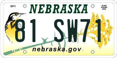 NE license plate 81SW71