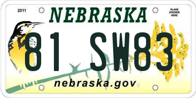 NE license plate 81SW83