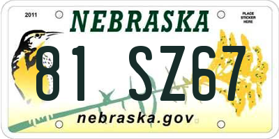 NE license plate 81SZ67