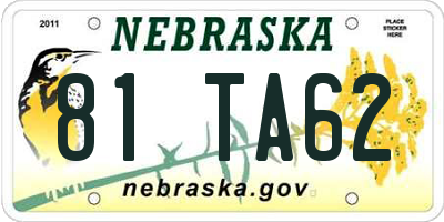 NE license plate 81TA62