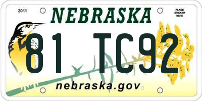 NE license plate 81TC92