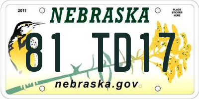 NE license plate 81TD17