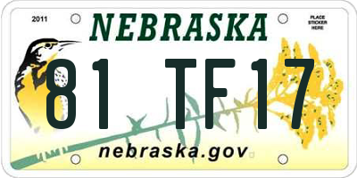 NE license plate 81TF17