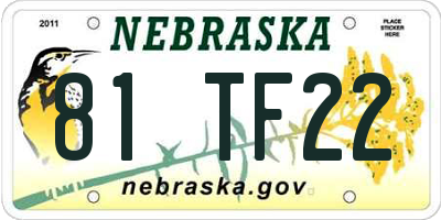 NE license plate 81TF22