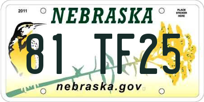 NE license plate 81TF25