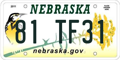NE license plate 81TF31