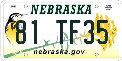 NE license plate 81TF35