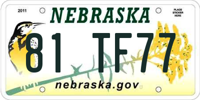 NE license plate 81TF77