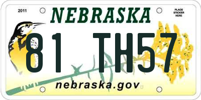 NE license plate 81TH57