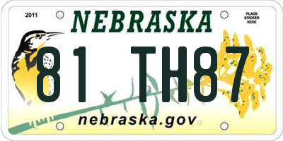 NE license plate 81TH87