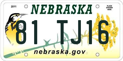 NE license plate 81TJ16