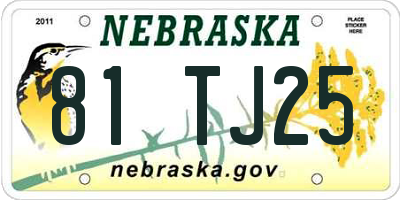 NE license plate 81TJ25