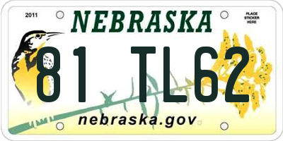 NE license plate 81TL62
