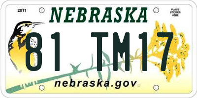 NE license plate 81TM17