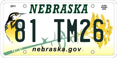 NE license plate 81TM26