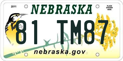 NE license plate 81TM87