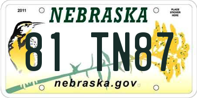 NE license plate 81TN87