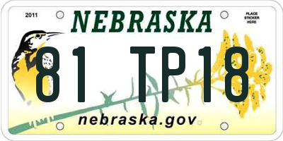 NE license plate 81TP18