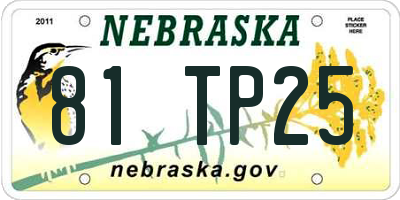 NE license plate 81TP25