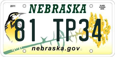NE license plate 81TP34