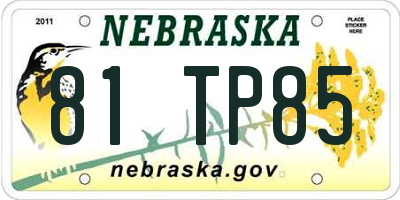 NE license plate 81TP85