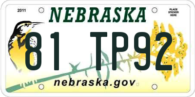 NE license plate 81TP92