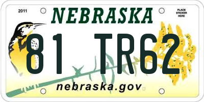 NE license plate 81TR62