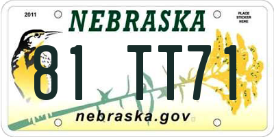 NE license plate 81TT71