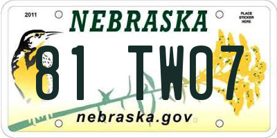 NE license plate 81TW07