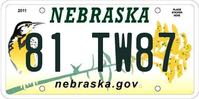 NE license plate 81TW87