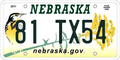NE license plate 81TX54