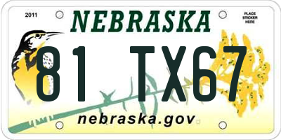 NE license plate 81TX67